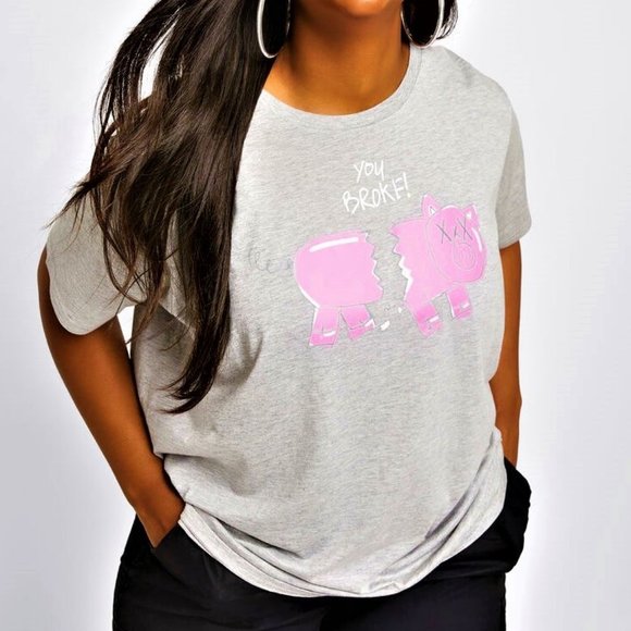 1X 2X DUBGEE You Broke PINK PIGGY BANK Tee SHIRT - Picture 1 of 3